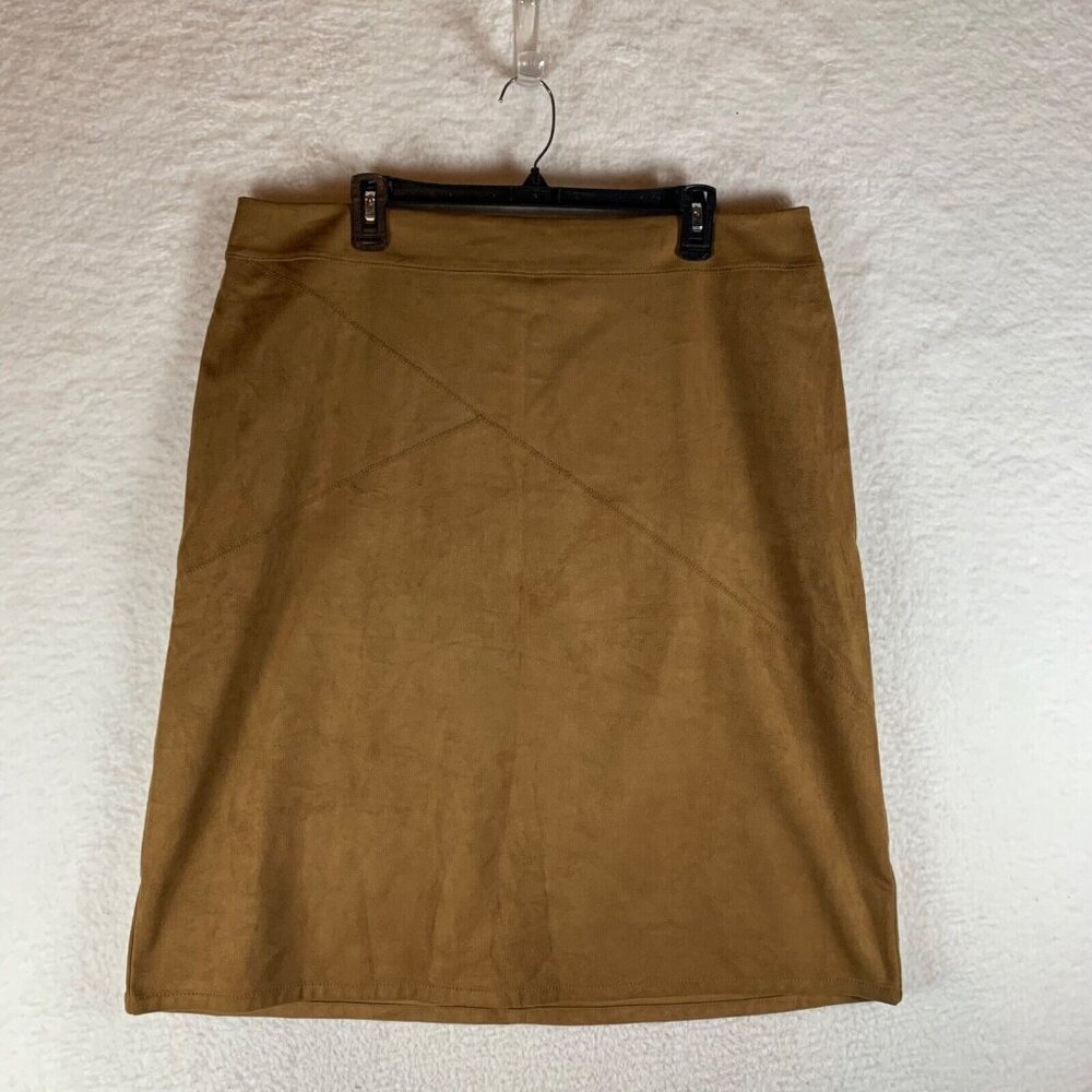 Chico's Women's Brown Faux Suede Polyester Blend Knee Length Pencil Skirt Size 3